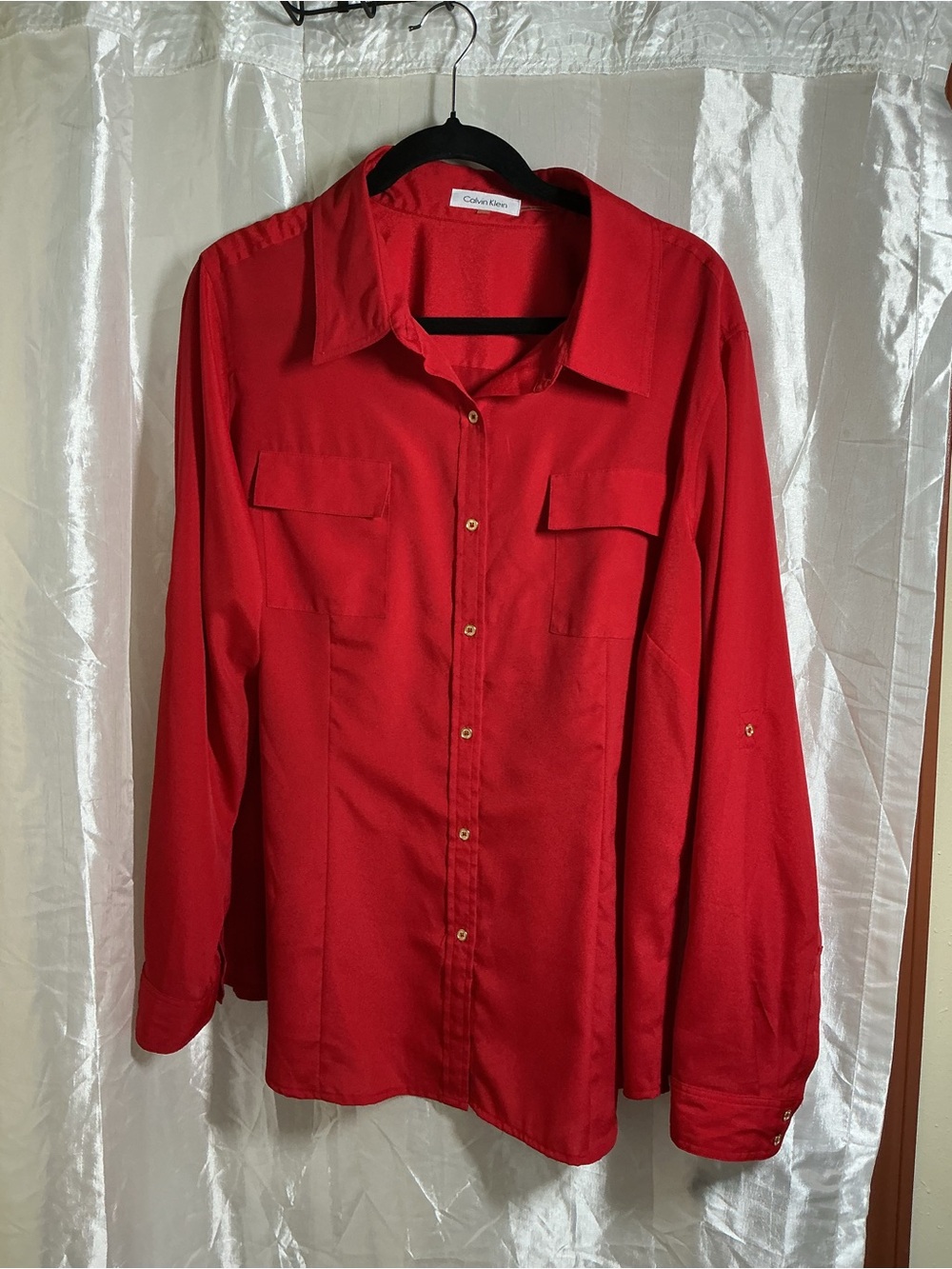 Calvin Klein Vibrant Red Long Sleeve Button-Down Shirt